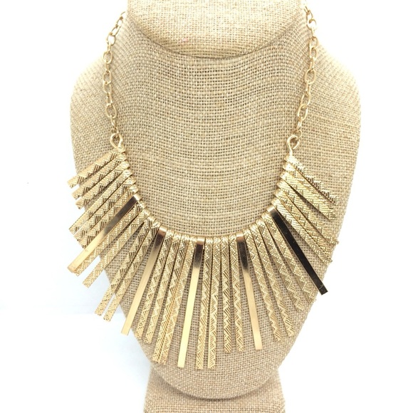 3/$30 GOLD TONE FAN FRINGE TRIBAL BOHEMIAN BIB NECKLACE STARBURST STATEMENT - Picture 1 of 14